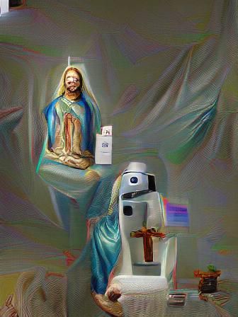 Robot Jesus with the Virgin Mary hyperrealism 8k resolution