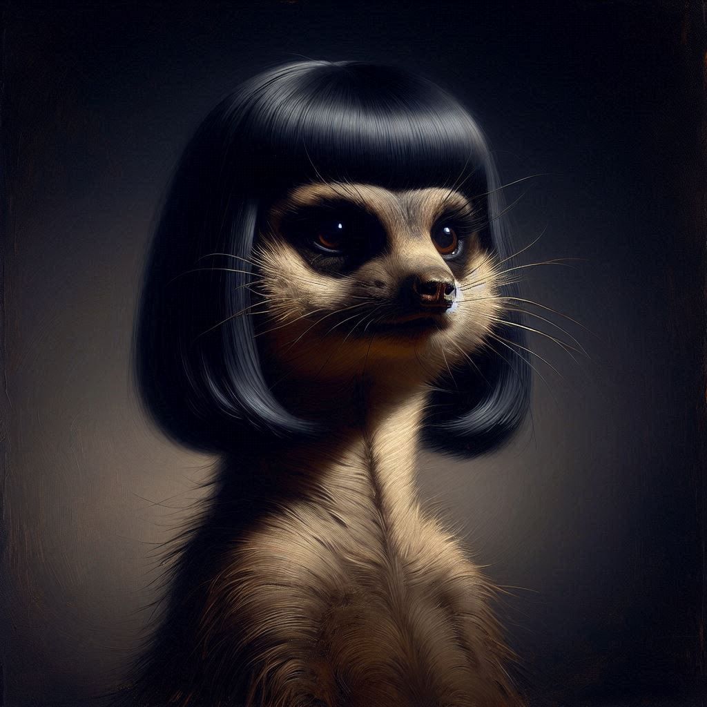Meerkat With a Mia Wallace from Pulp Fiction Wig