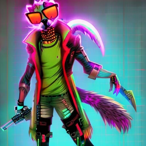furry, anthropomorphic male cheetah, tail, cyberpunk, blade ...