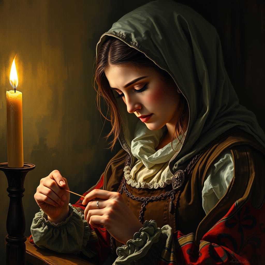Medieval Woman in Candlelit Splendor