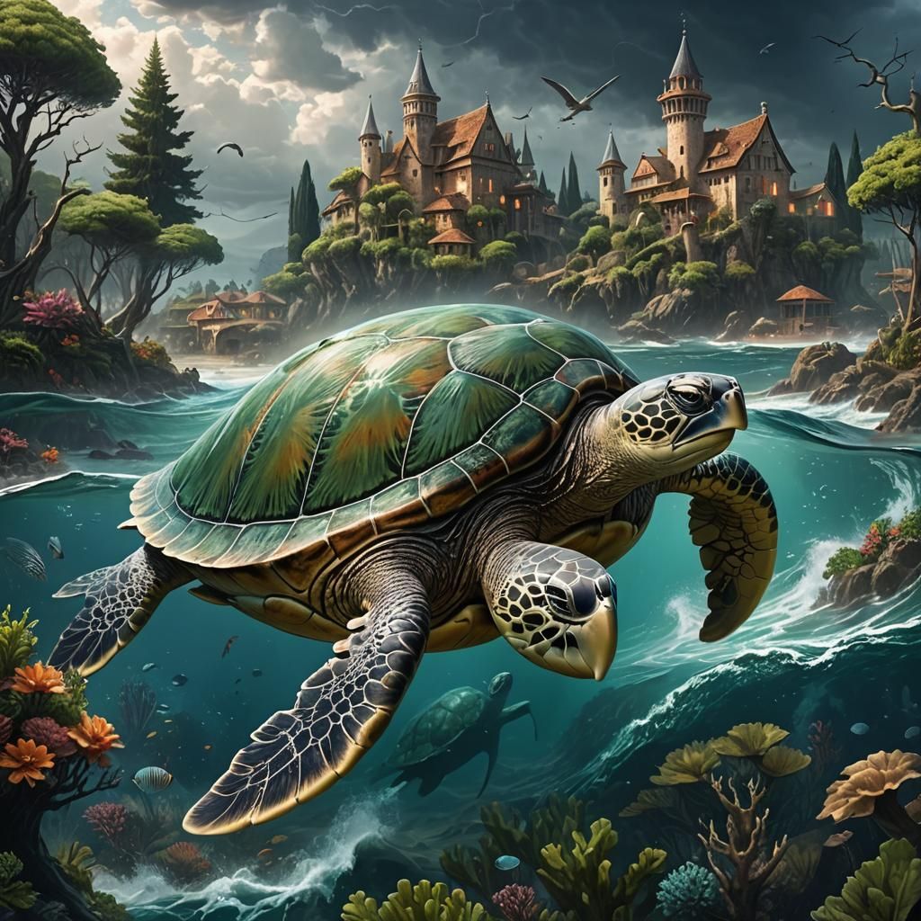 huge sea turtle swims through a stormy ocean 3
