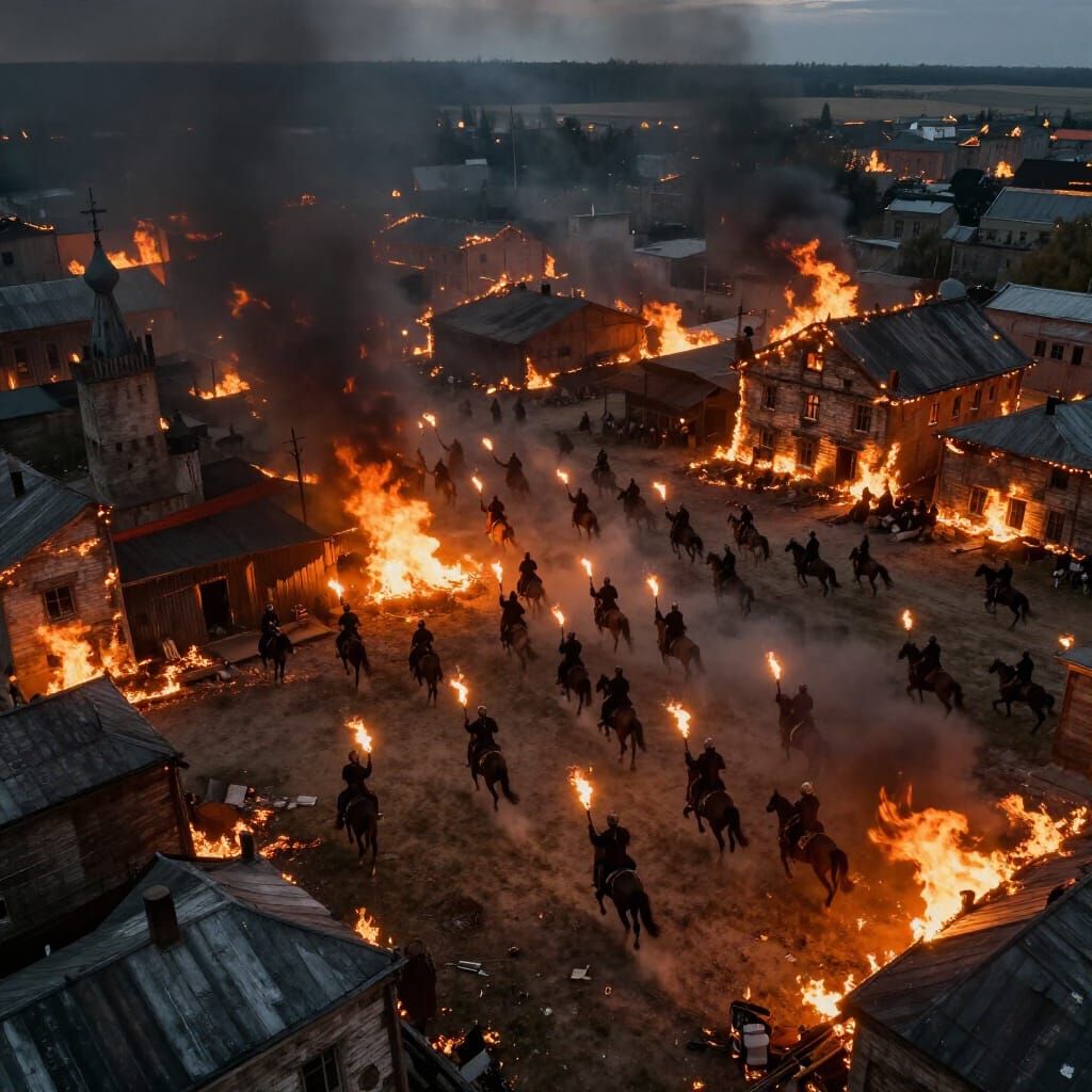 Cossacks on Horseback in Burning City