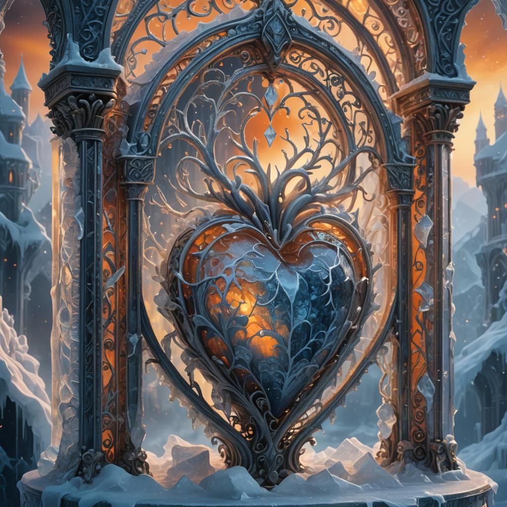 Icy Heart in Ornate Cage: Digital Concept Art