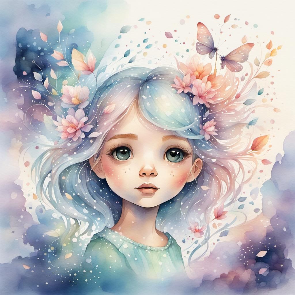 highly-detailed watercolor illustration, cute, elegant, whim...