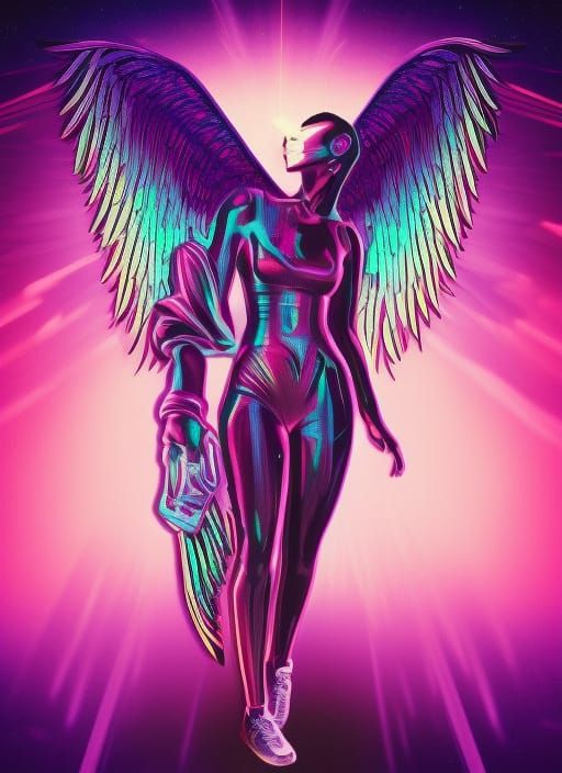 Synthwave Angel - AI Generated Artwork - NightCafe Creator