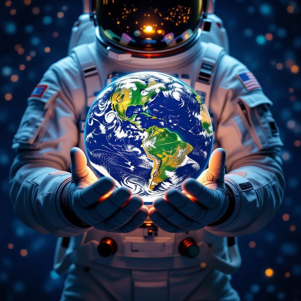 Astronaut Holds Vibrant Earth in Cosmic Glow