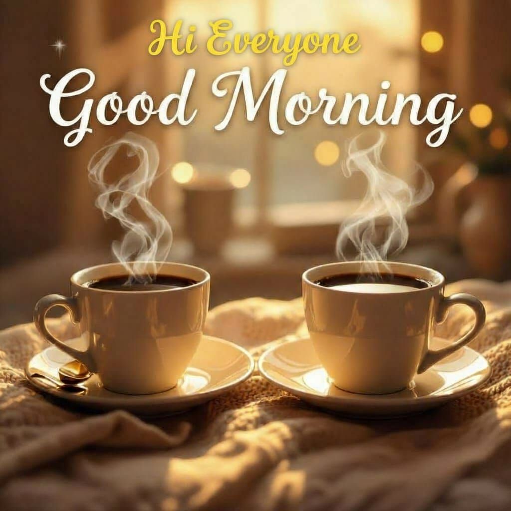 Good Morning Card 2 with 2 cups of coffee, one at each lower corner
