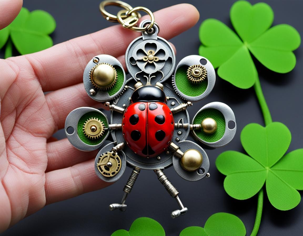 "GOOD LUCK" Keychain, a Ladybug with Metal Legs Will Bring G...