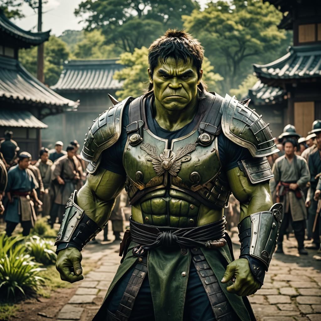 incredible hulk in samurai style armor