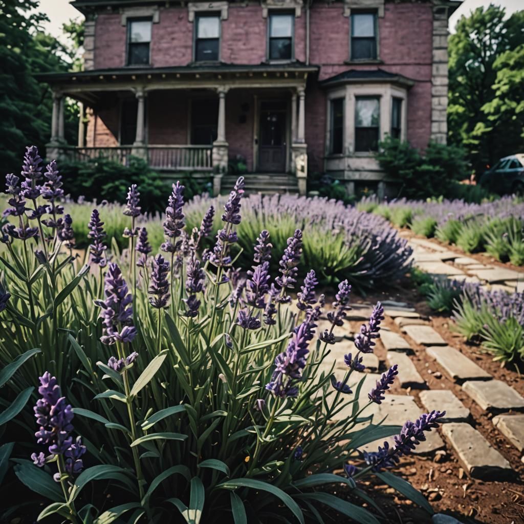 Hyper-realistic lavender growing in upstate New York outside...
