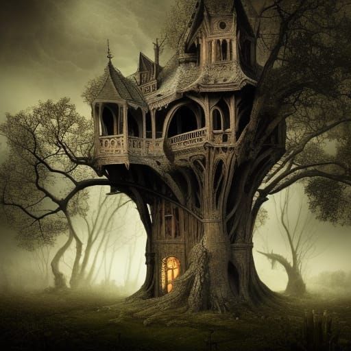 Creepy Gothic Treehouse - AI Generated Artwork - NightCafe Creator