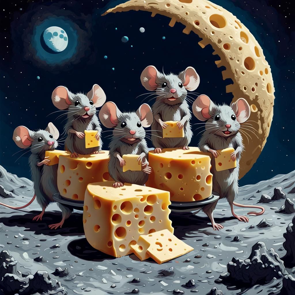 Mice on the moon made of cheese  by @nonaivo