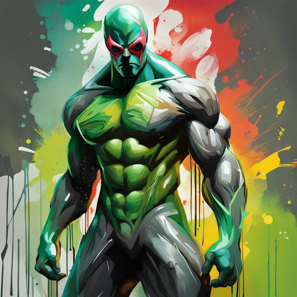 Muscular Masked Superhero with a greenish grey aura AI Generated Artwork NightCafe Creator