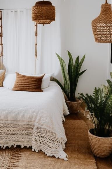 Boho Bedroom Interior with Natural Light and Macrame