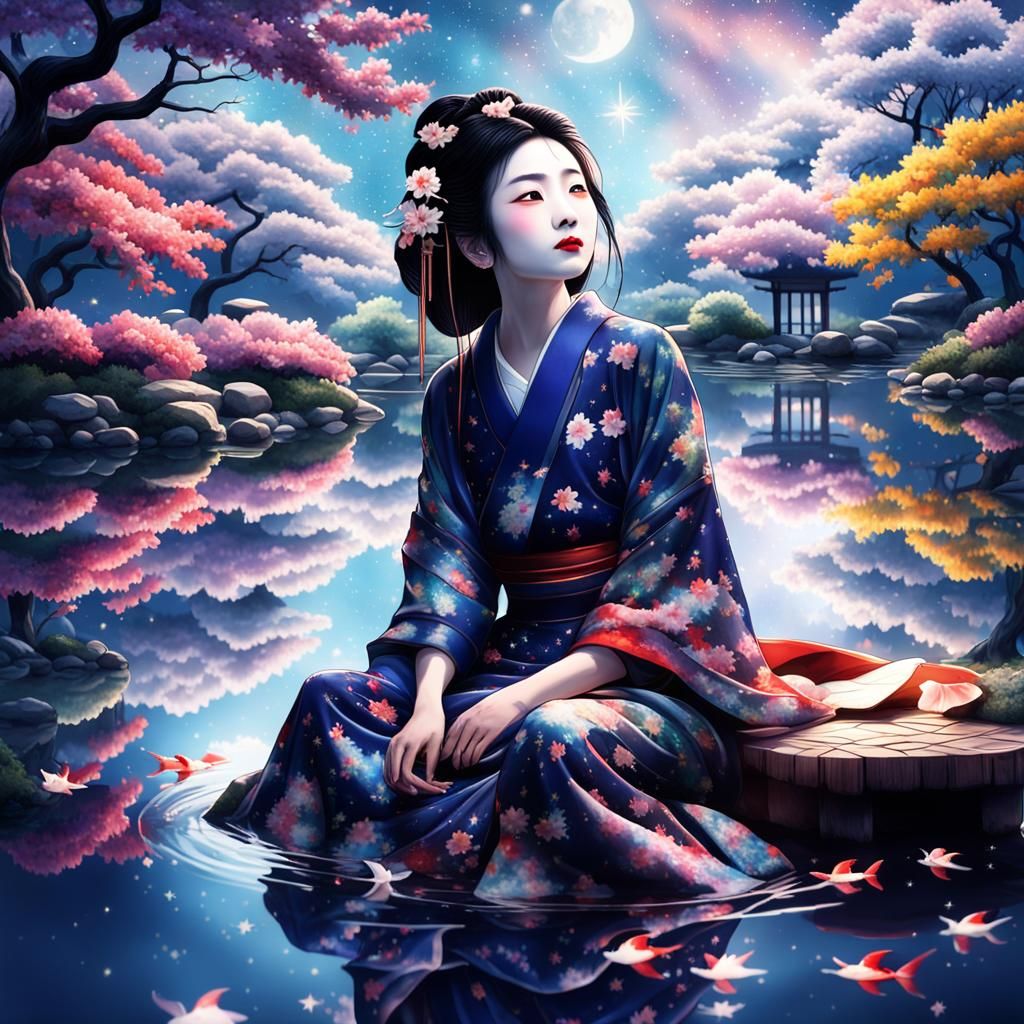Masterpiece Monday ( geisha sits  at a pond )