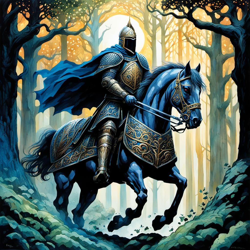 Majestic Knight in Watercolor Style Armor