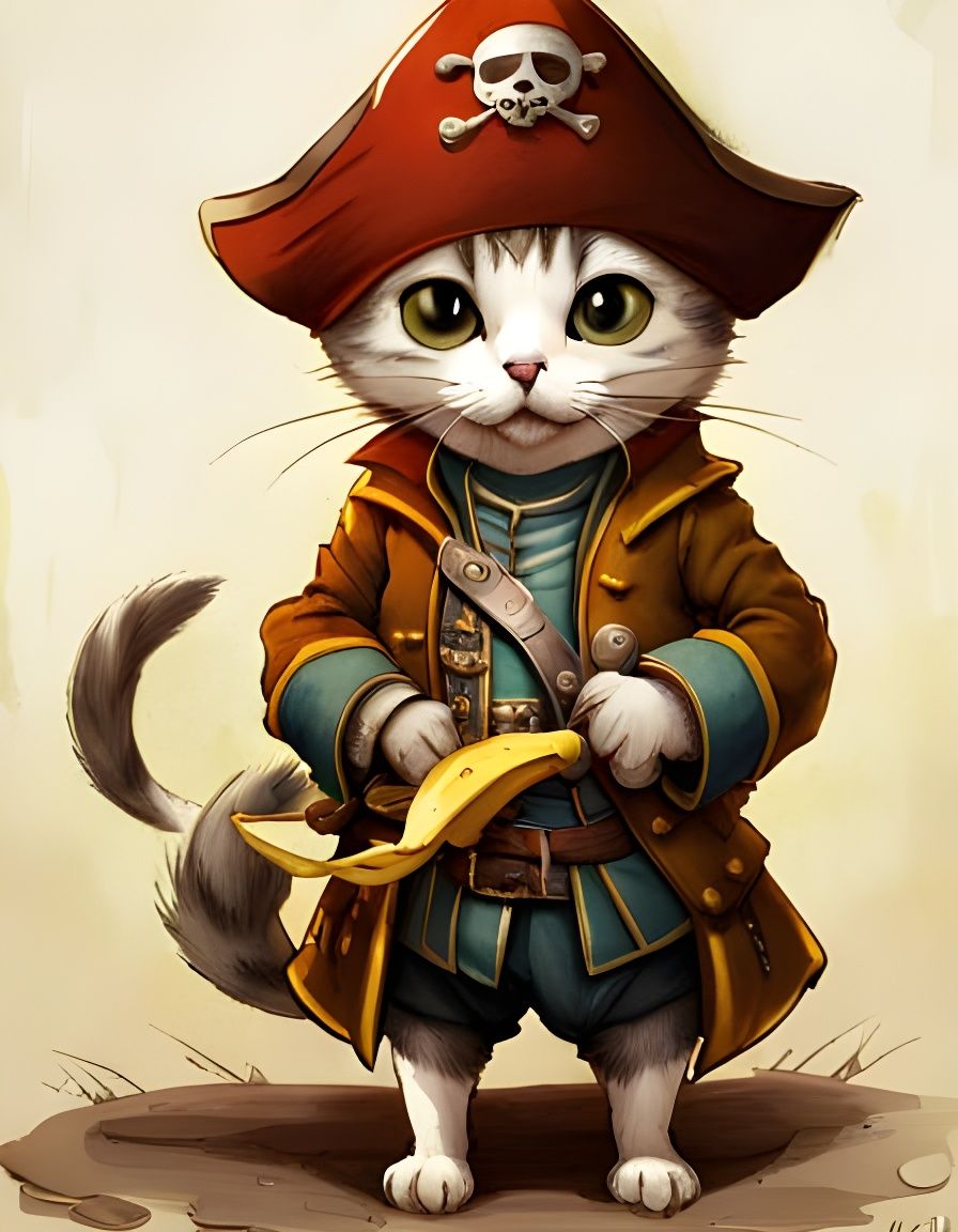 Pirate Kitten Eating a Banana - AI Generated Artwork - NightCafe Creator