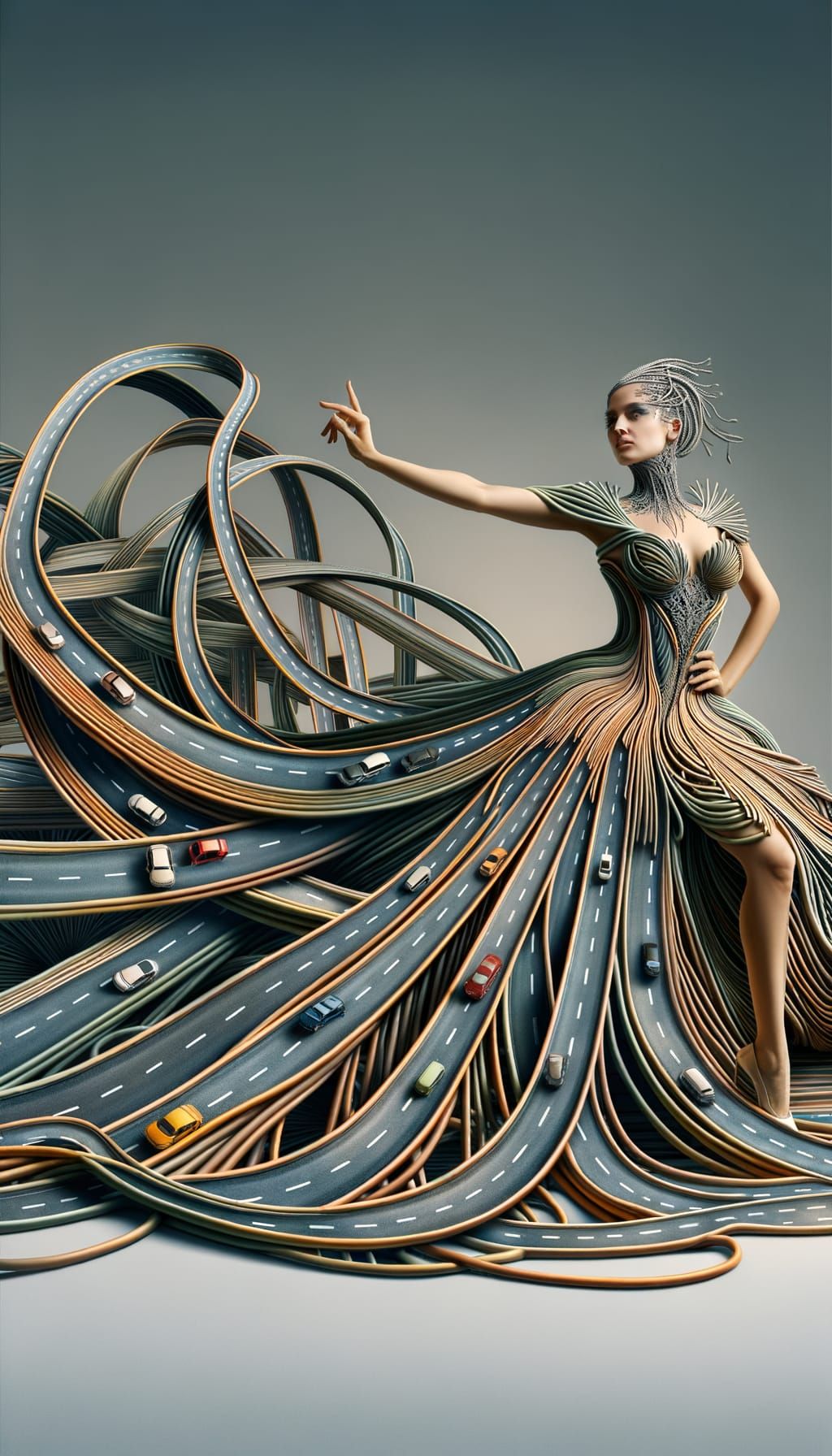 Surreal Couture: A Woman's Dance of Roads