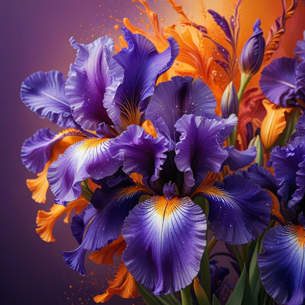 An abstract design where the two colors purple and orange collide, mix and intertwine to create a fantastic ...  by @Barabashka