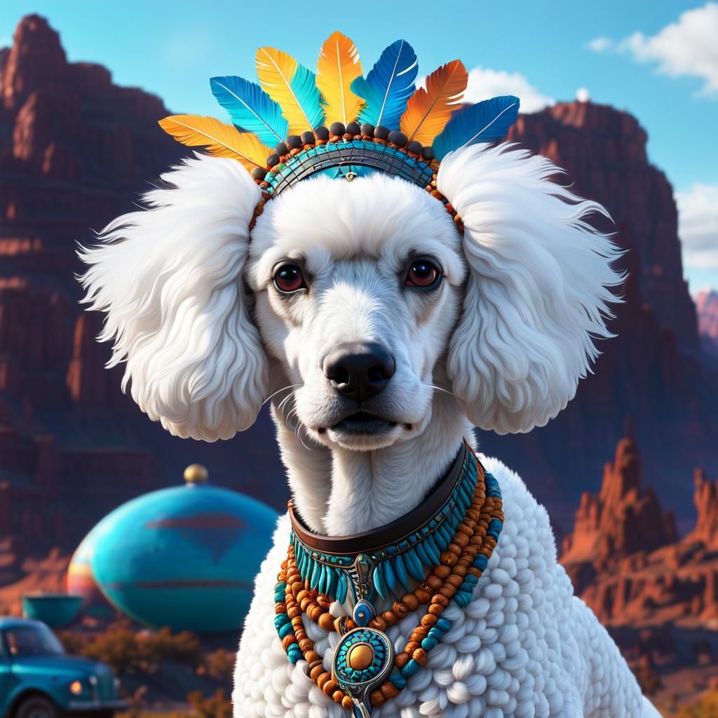 fantastical white poodle native american