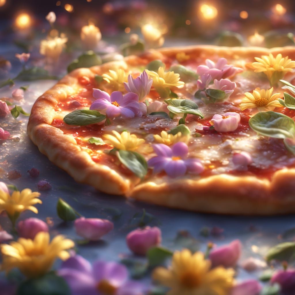 Pizza with flowers sprouting from it  by @Ellamaedavis