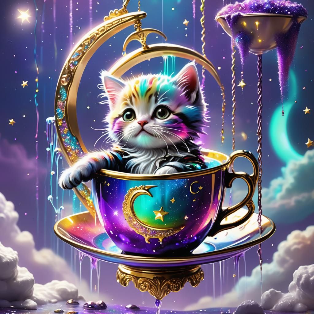 Rainbow Teacup Kitty