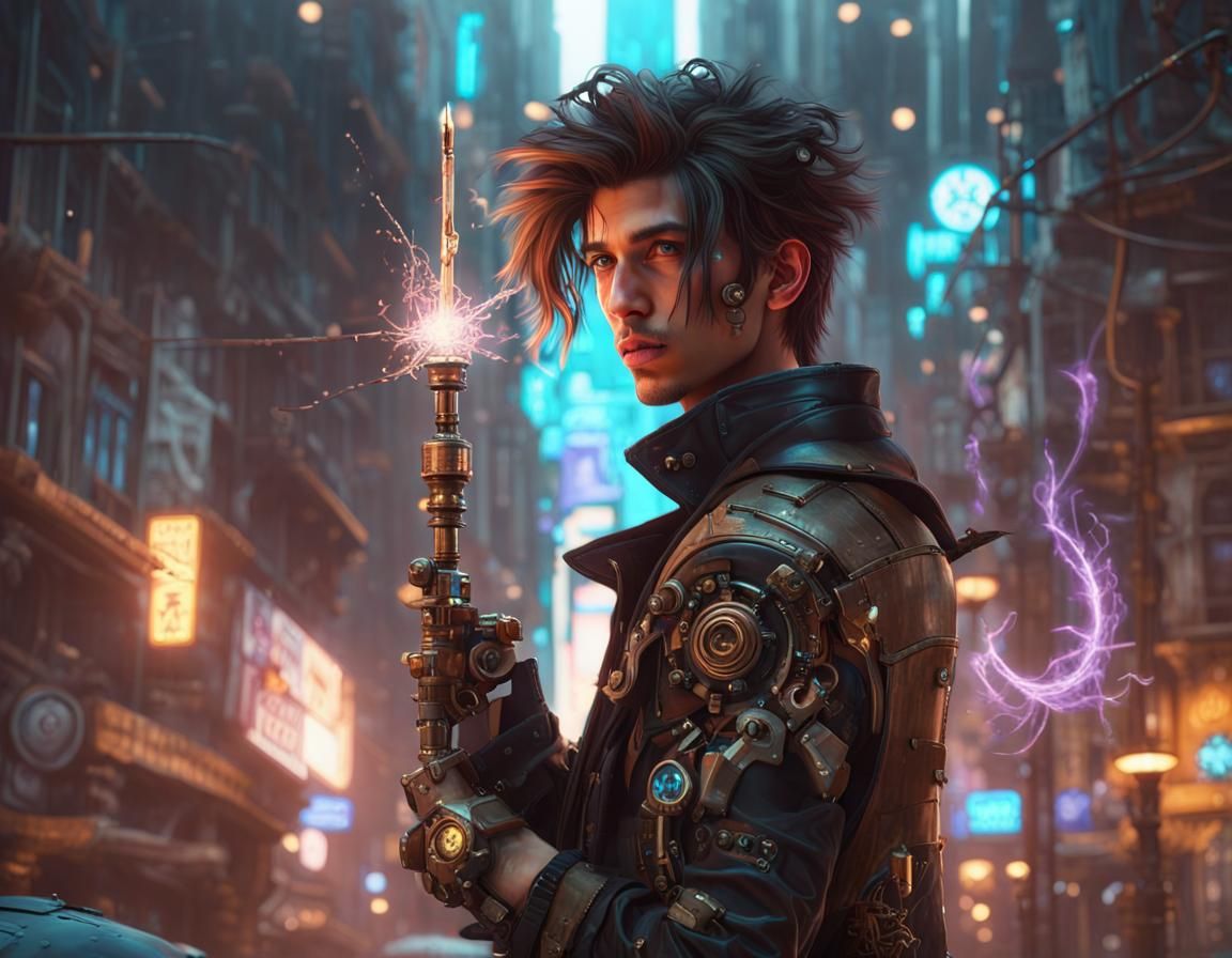 Rafael Acosta, Cyberpunk Magitech Mage 240611 - AI Generated Artwork ...