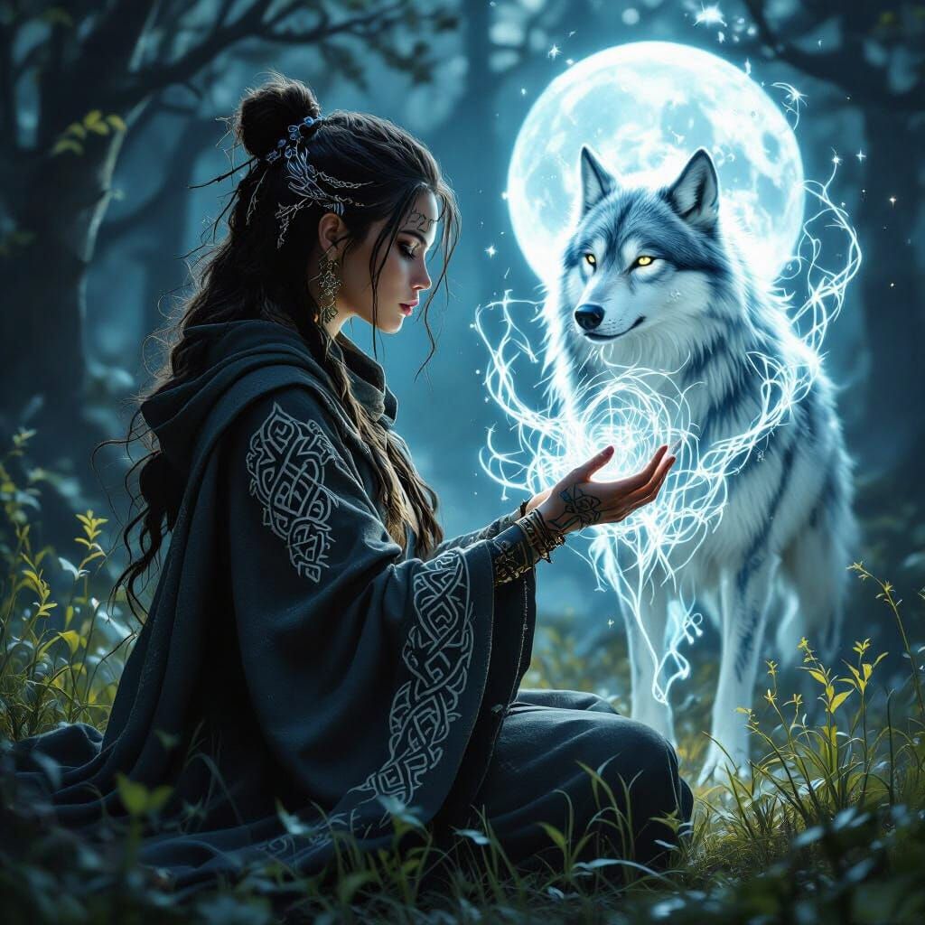 Celtic druid and companion   by @Mystery Steel