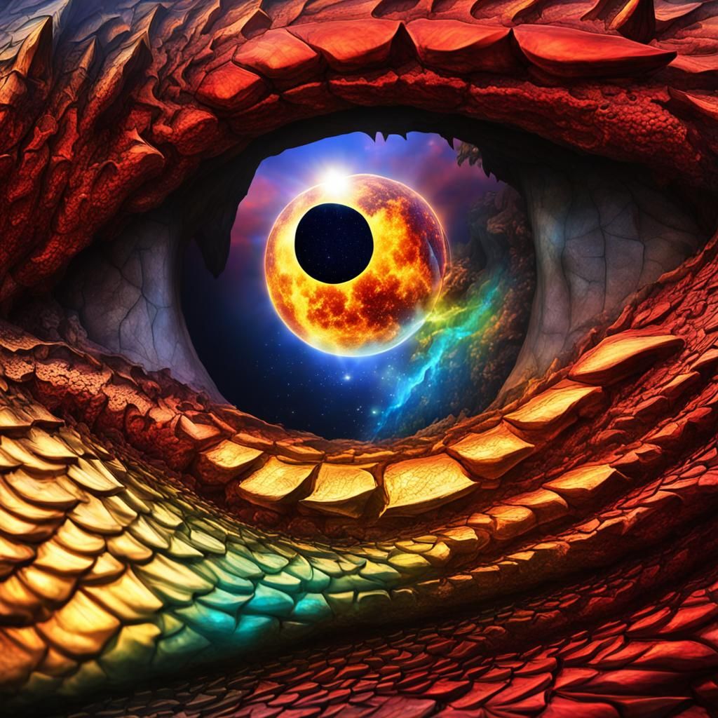 Solar eclipse...The view from the eye of a golden red dragon...