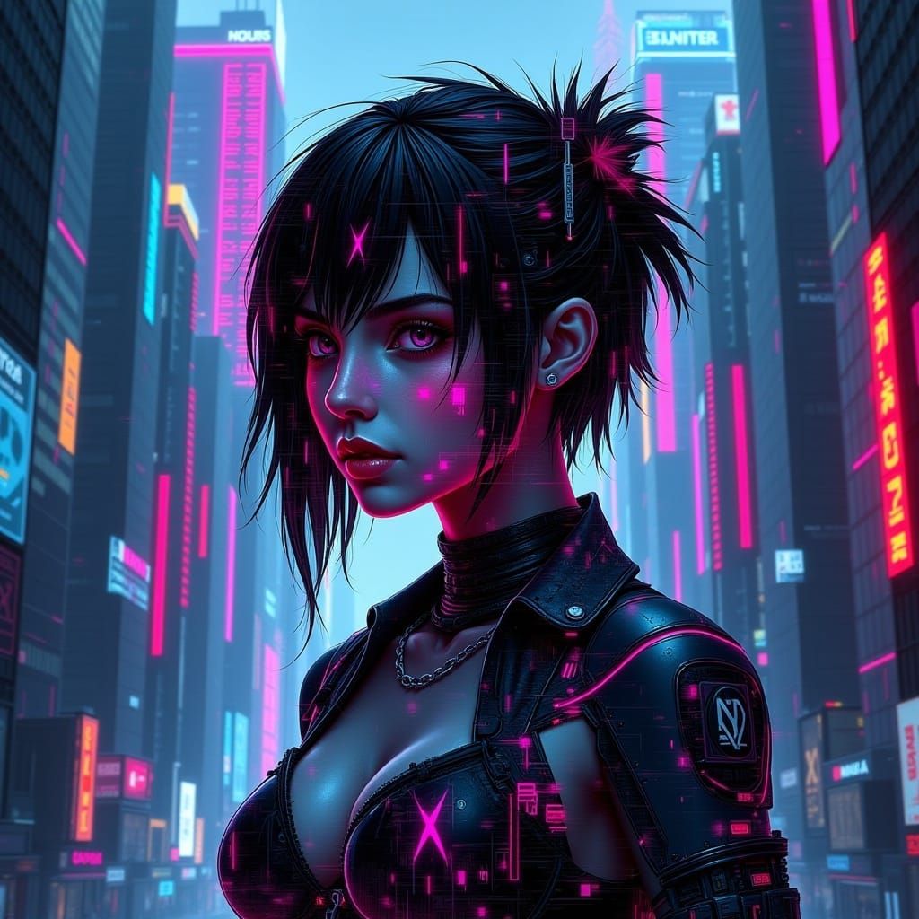  <lora:Aeon Glitch:1.0> cyberpunk with a punk haircut