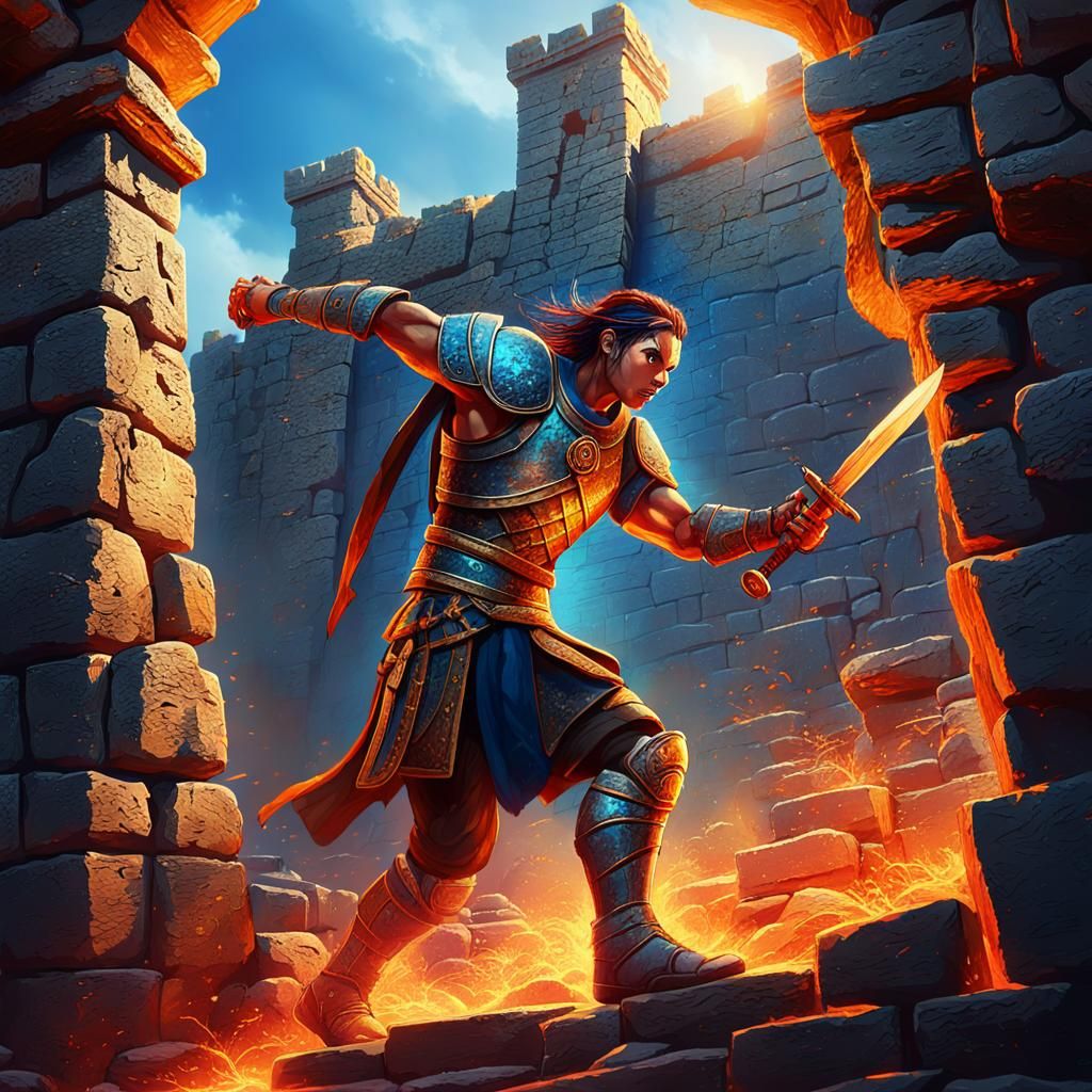 Warrior Breaks Through Ancient Stone Walls