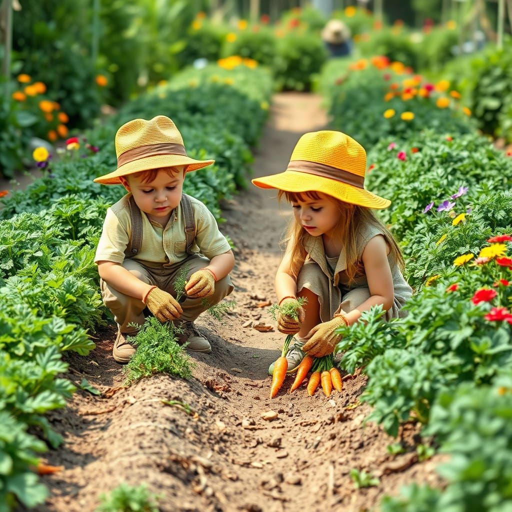 Two little gardeners picking carrots  by @Pseudonym