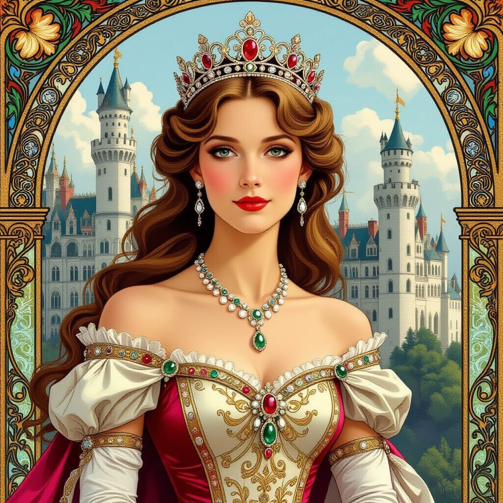 Elegant European Princess in Art Nouveau Style