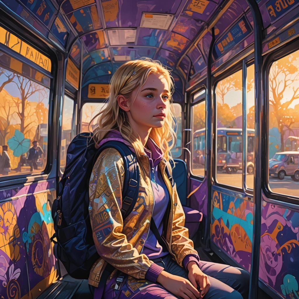 Blonde Girl on Bus: Fantasy Concept Art