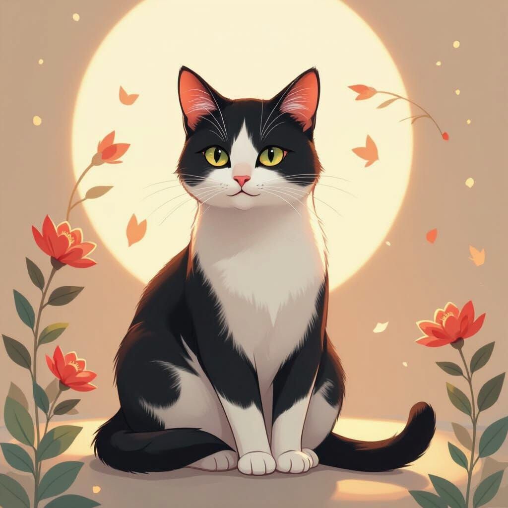 Elegant Cat Portrait in Illustrative Style