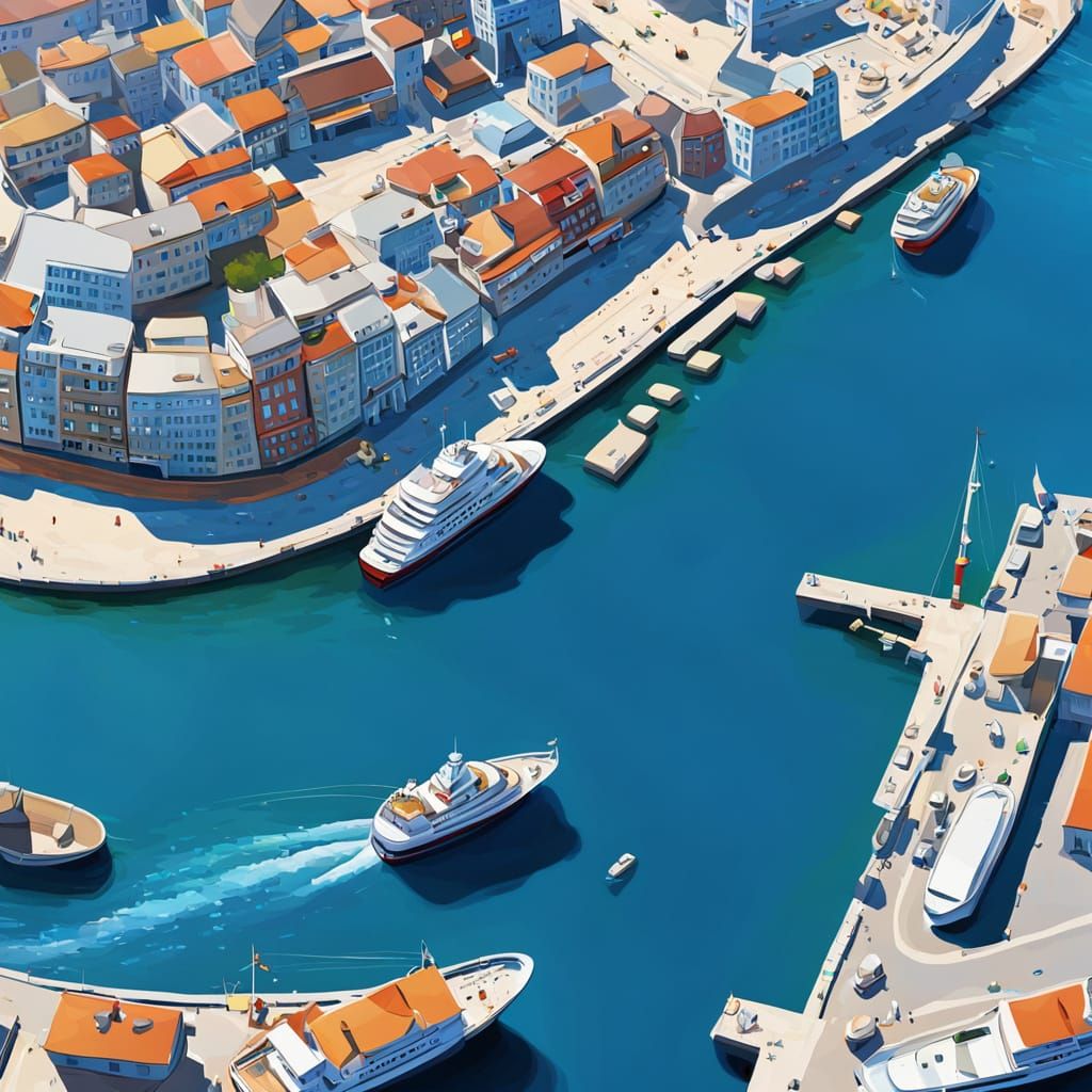 Impressionist Port City with Ships at Sea