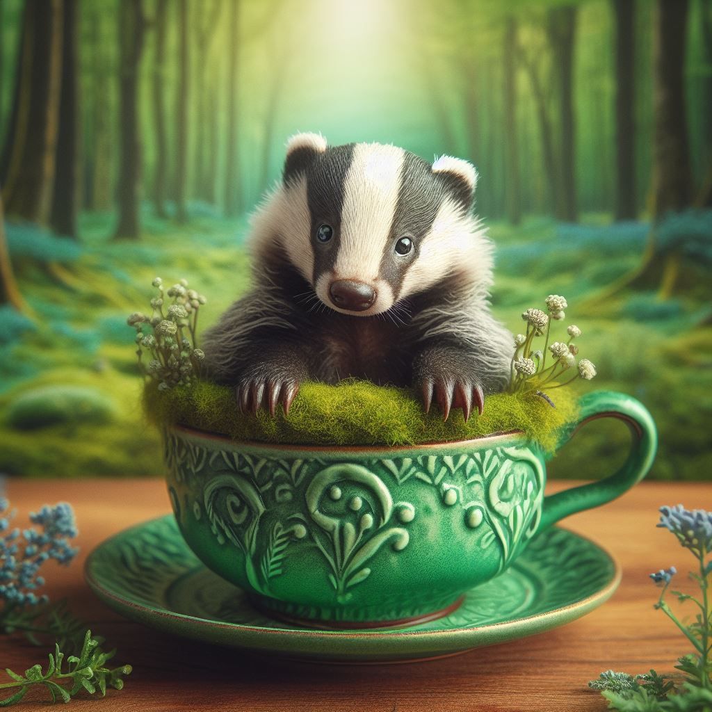 Baby badger in a teacup