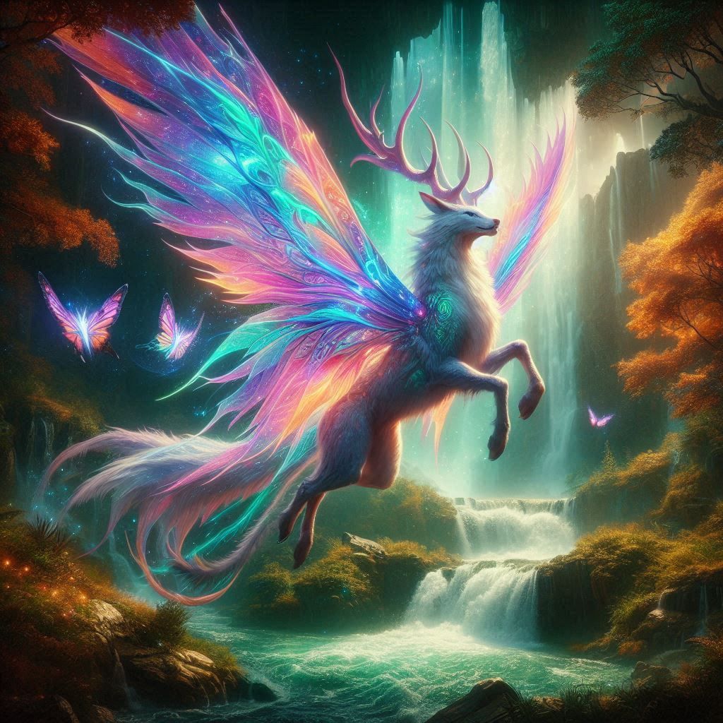 Chimera with stag, butterfly, dire wolf and fox!  by @Ashgard