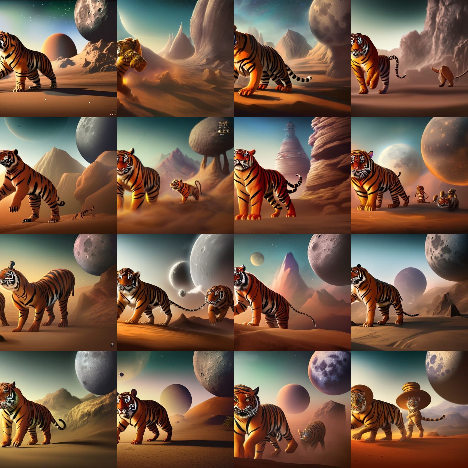Tigers with pork pie hats on the moon