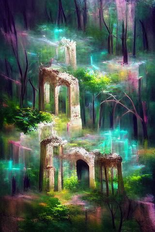 Ruins in an ethereal forest