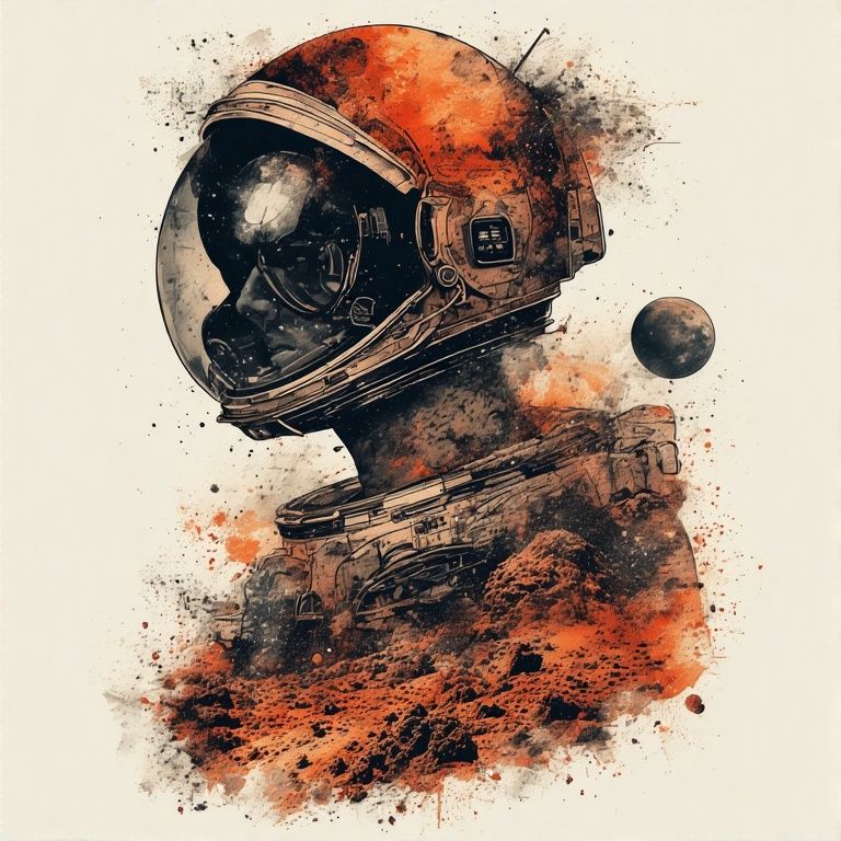 Double exposure Mars landing tattoo sheet on model.