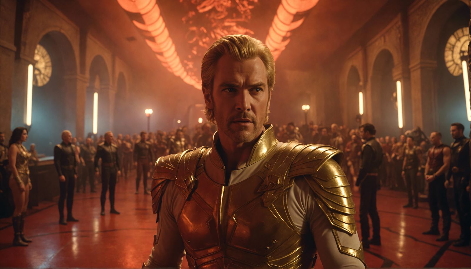 <lora:illusional:1.0> <lora:Hermoso:1.0> "Flash Gordon", Cinematic film still, shot on v-raptor XL, film grain, vignette...