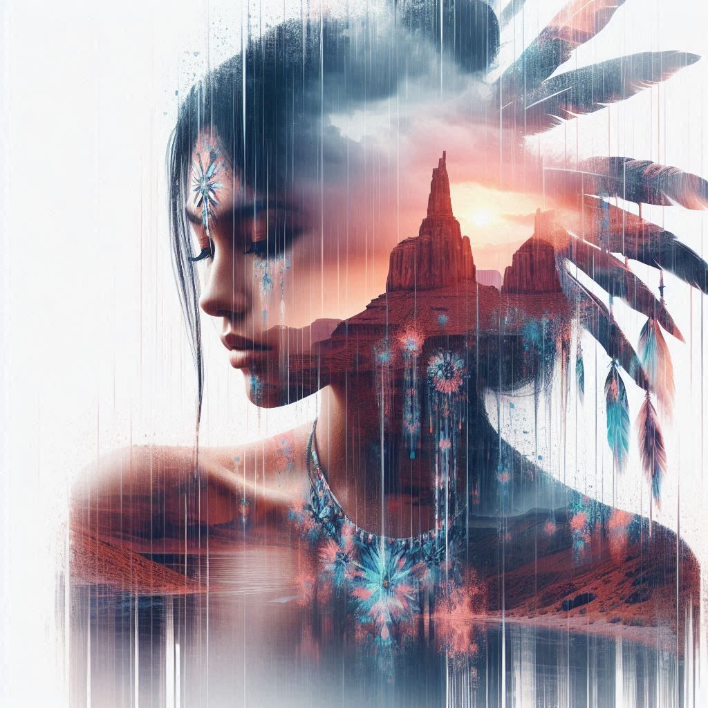 double exposure beautiful fantasy DALL-E 3 portrait landscape..