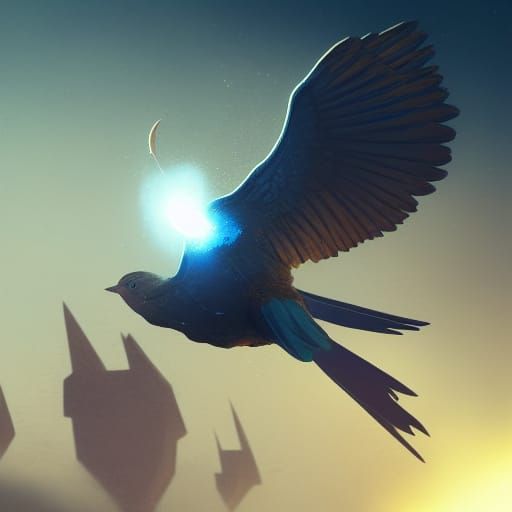 Ancient bird flys into sun