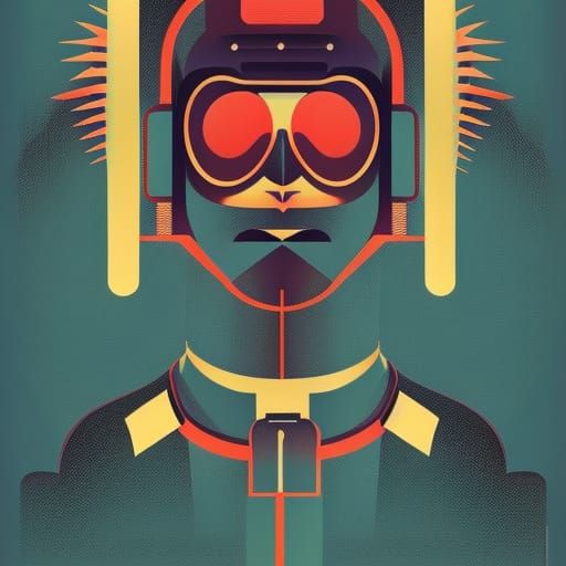 man with jetpack, art deco poster illustration by mads berg, sharp ...