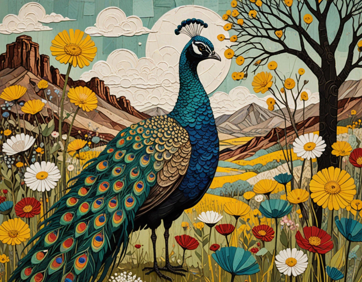 Vibrant Desert Fantasy in Whimsical Folk Art Style