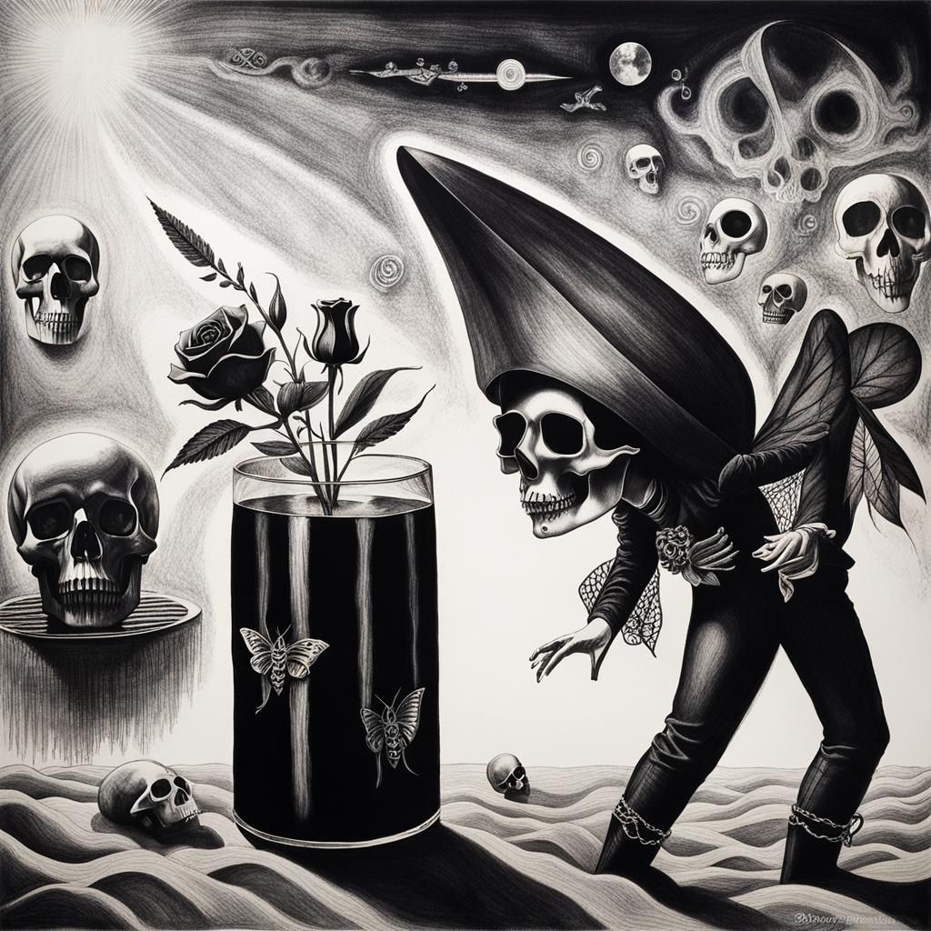 Kids Crayon drawings ,surreal (child's drawing )of a goth wo...