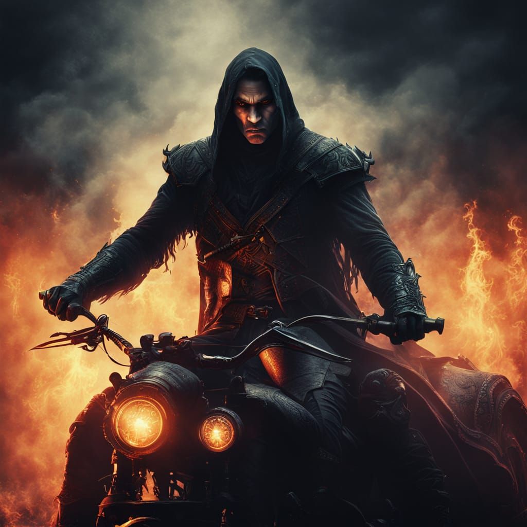 Vampire in Mystical Vehicle: Dark Fantasy Art