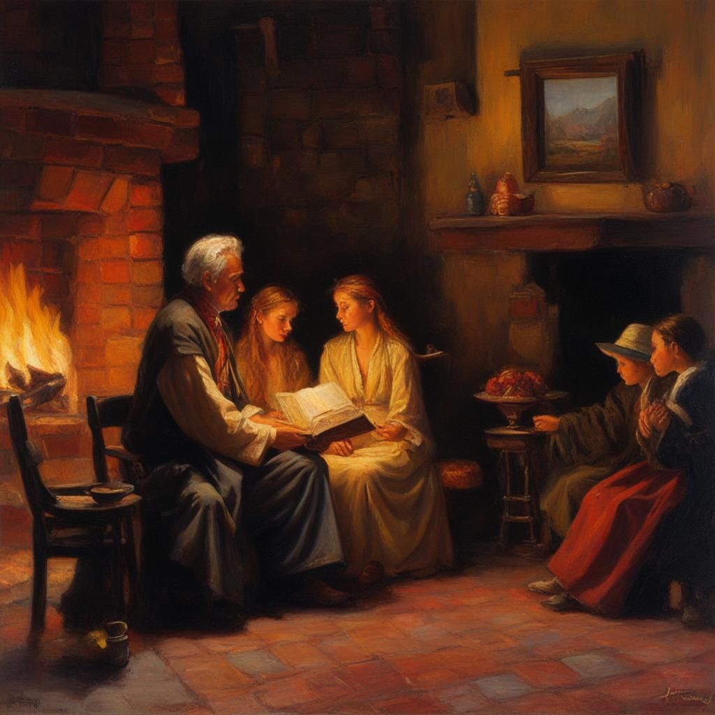 Storyteller by the fireplace