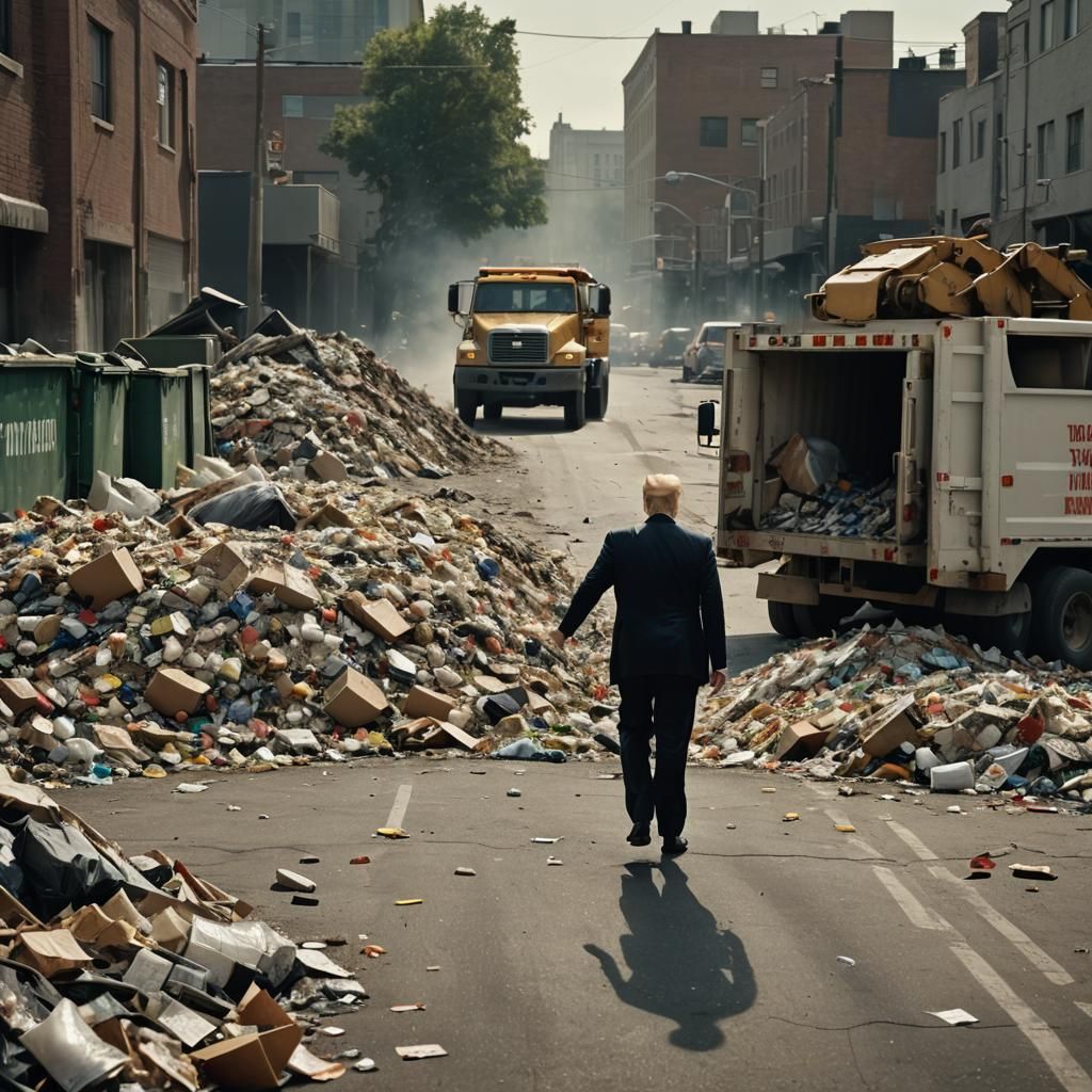 Cinematic Image: Trump Behind Garbage Truck